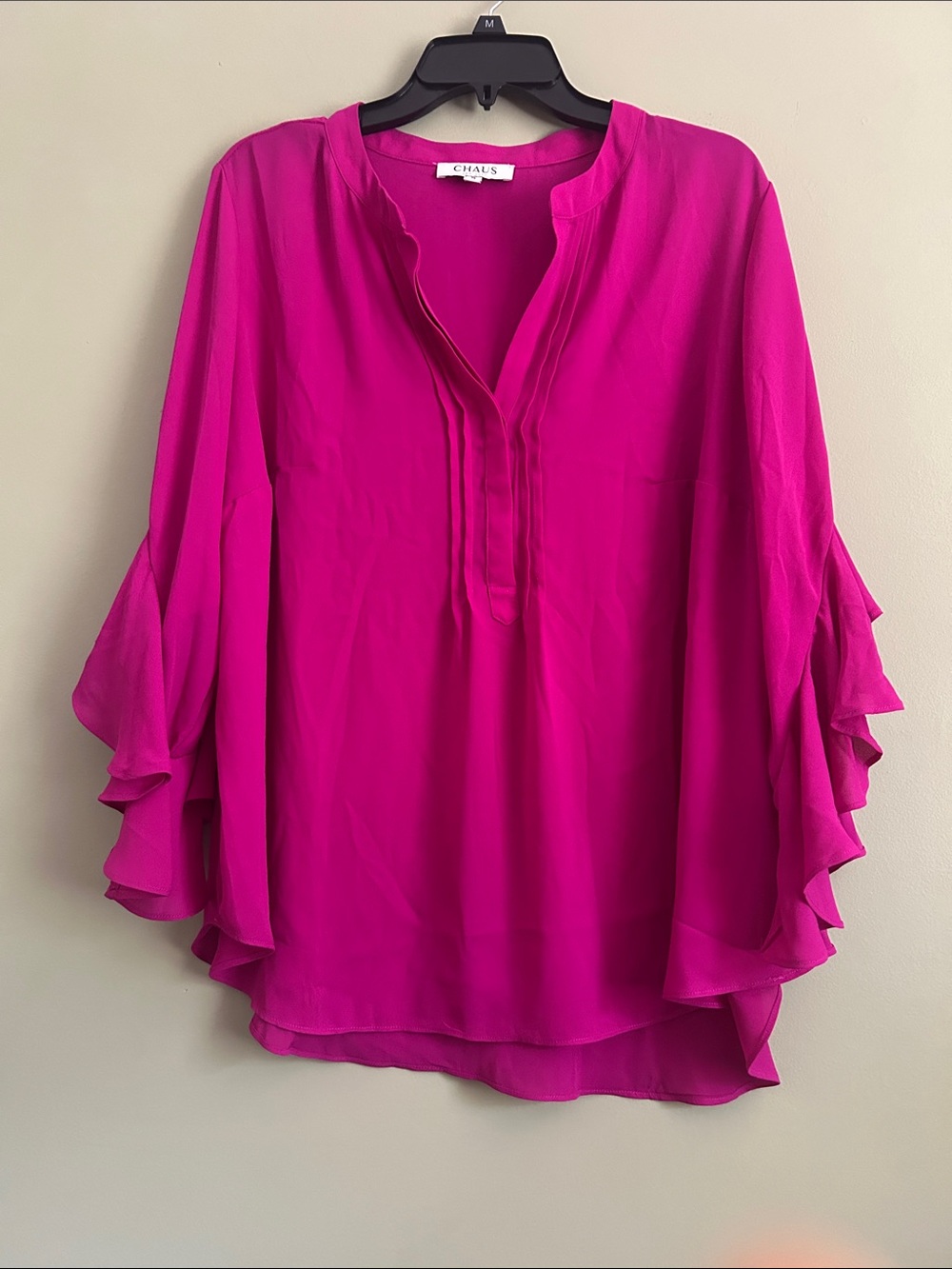 Chaus Hot Pink Ruffle Sleeve Blouse Size 1X